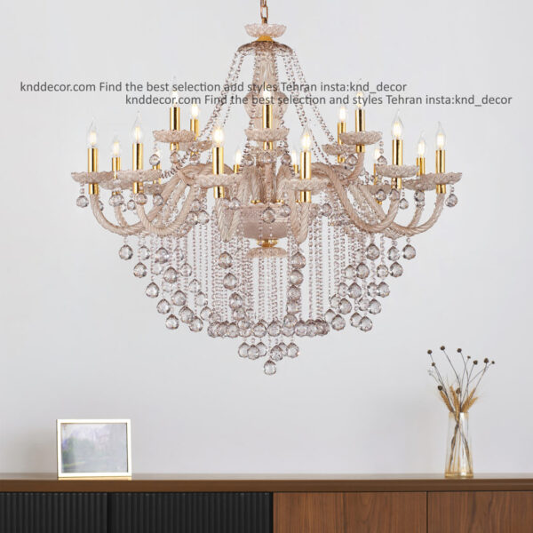 لوستر والتر شامپاینی 40 سانت 5 جفت و هندلی 18 شاخه 2P