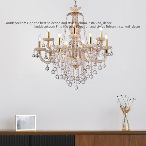 لوستر والتر شامپاینی 32 سانت 3 جفت و هندلی 12 شاخه 2P