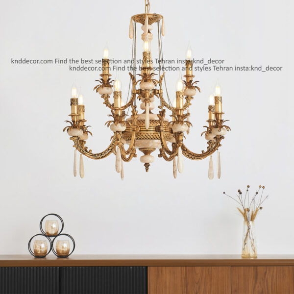 لوستر جار آنتیک سنگ کرم زنبق غنچه آویز سنگ 12