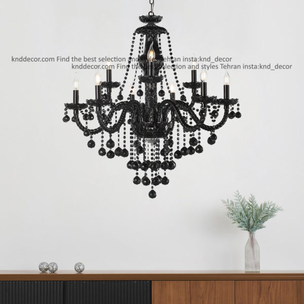 لوستر والتر مشکی 32 سانت 3 جفت و هندلی 9 شاخه TP