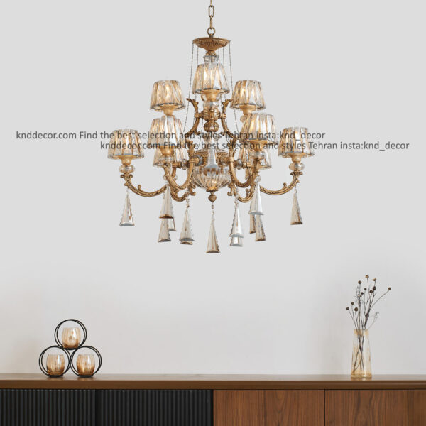 لوستر جار آنتیک کریستال با کلاهک کریستال آویز بادامی 9