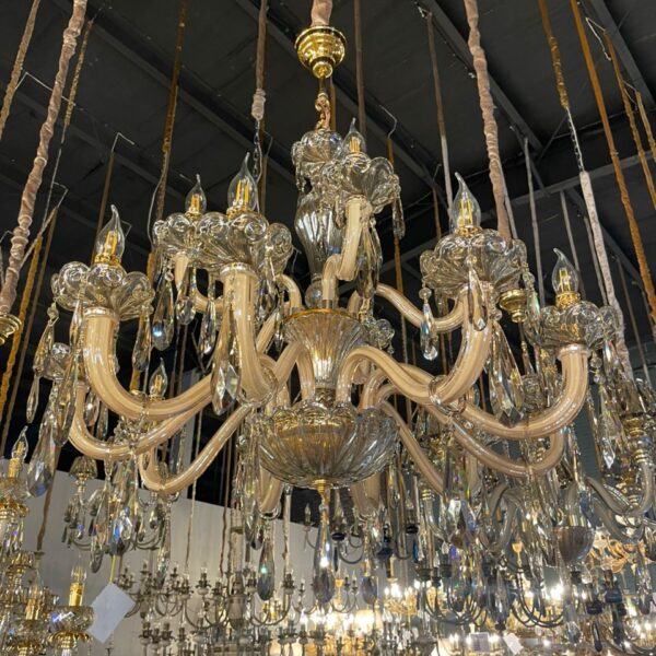 لوستر اس بلوری کرم زنبق شصتی آویز بادامی 15