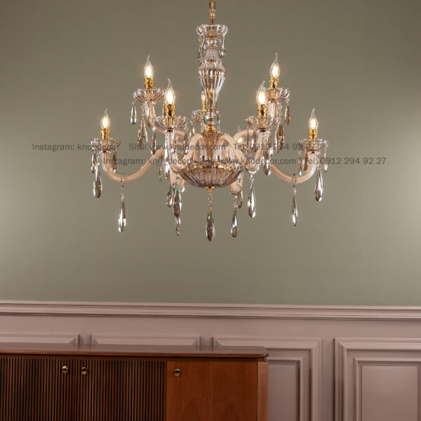 لوستر اس بلوری کرم زنبق شصتی آویز بادامی 9