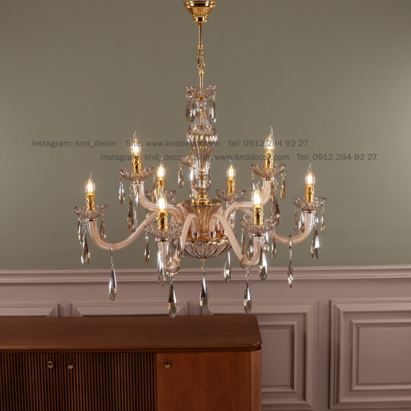 لوستر اس بلوری کرم زنبق شصتی آویز بادامی 8