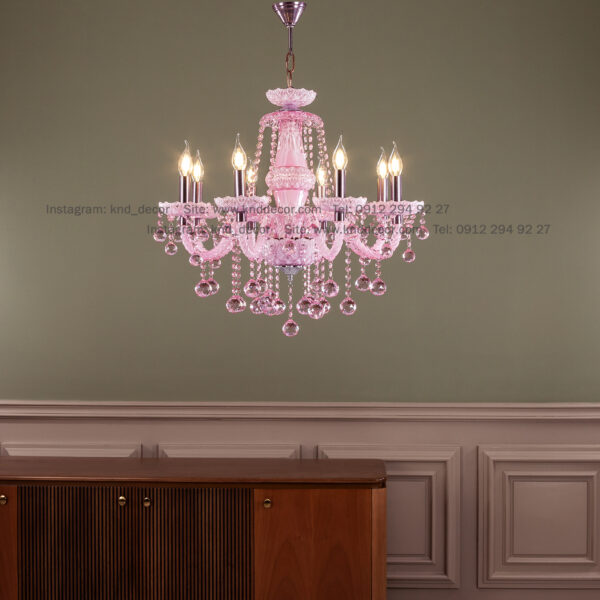 لوستر والتر صورتی 25 سانت 2 جفت 8 شاخه 2P