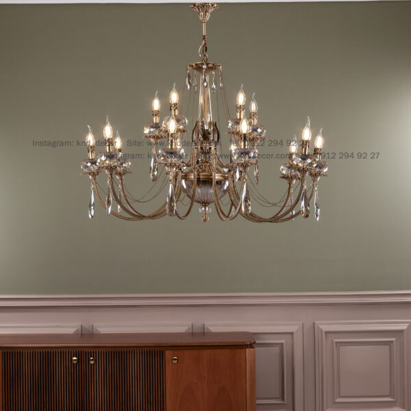 لوستر لیانا آنتیک توپی تراش بزرگ کد A5 آویز بادامی 15