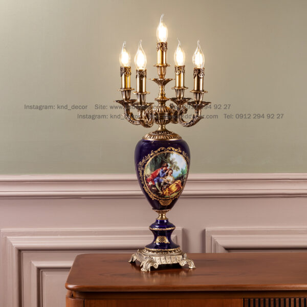 آباژور سرامیک سرمه ای راه راه طلایی زنبق آفتاب با شید