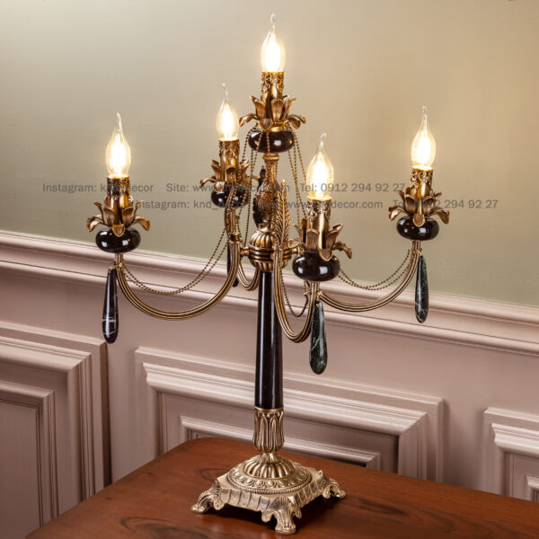 آباژور لیانا برنجی آنتیک زنبق آفتاب سنگ مشکی آویز سنگ 4+1