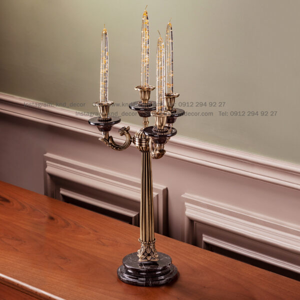 شمعدان کاپری کوچک ستون کونیک سنگ مشکی آنتیک 3 + 1