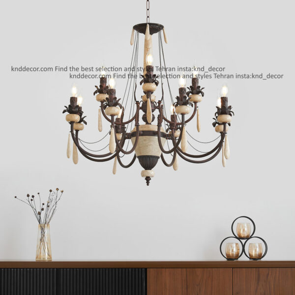 لوستر لیانا زنبق آفتاب رومی سنگ کرم 12 شاخه