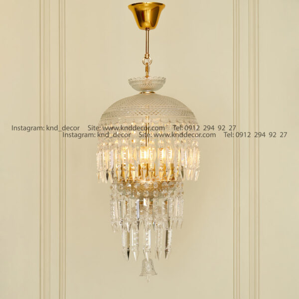 آویز بزرگ باکارات 30 سانت شفاف یراق طلایی 6