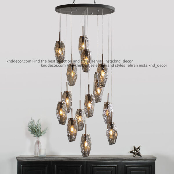 آویز 1051 رندومی 15 شعله سینی گرد 50 سانت مشکی