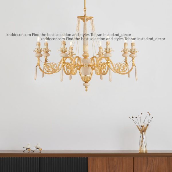 لوستر اس لیانا پر کار کرم فرانسه طلایی آویز سنگ 8 شاخه
