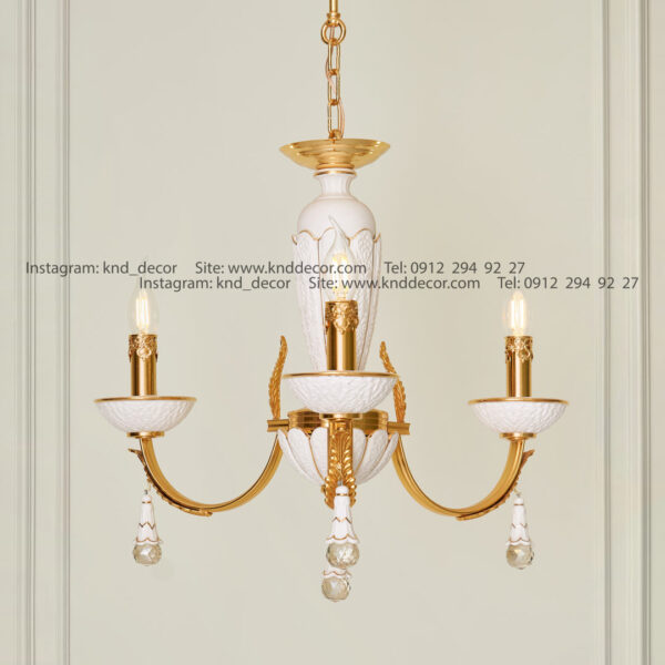 لوستر مارال سرامیک گلبرگ سفید طلایی 3