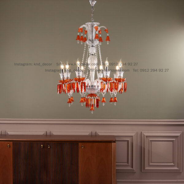 باکارات گرید ۳ رنگی سفید نارنجی ۸ شاخه