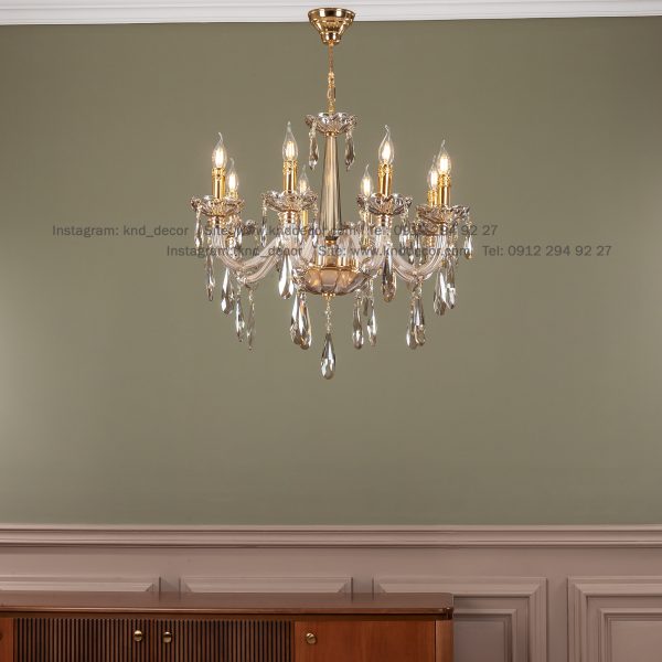 لوستر اس بلوری زنبق پیچ آویز بادامی 8