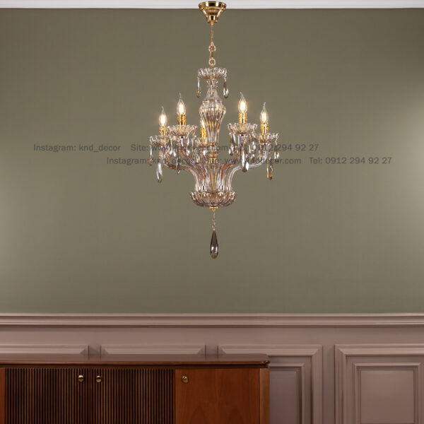 لوستر اس بلوری شیاردار زنبق شصتی آویز بادامی 5