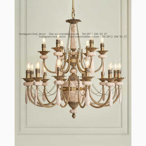 لوستر لیانا آهن آنتیک سنگ کرم پر طاووسی آویز سنگ ۱۸