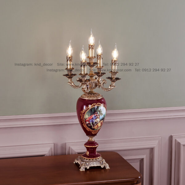 آباژور کلاسیک کاپ زرشکی آنتیک 1+4 شعله