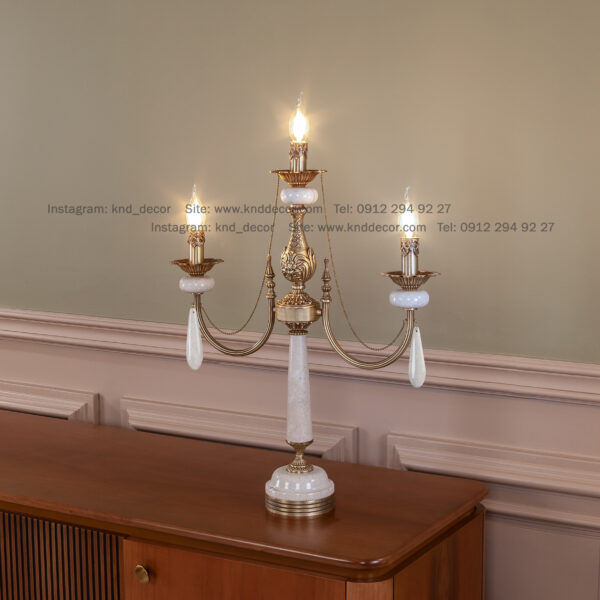 لوستر لیانا آهن آنتیک آویز سنگ - کرم آباژور رومیزی 1+2